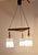 Vintage Triangular Teak 3-Bulb Ceiling Lamp Relief Glass Shades, 1970s For Sale - Image 3 of 9