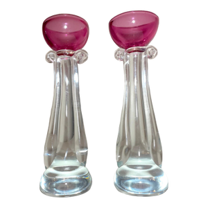 1960s Tall Pair Murano Hand Blown Alfredo Barbini Glass Candlesticks Candle Holders