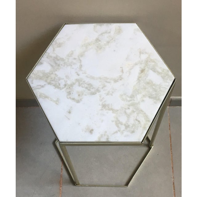 Early 21st Century New Marble-Top and Gilt Painted Iron Hexagonal Side Table or End Table For Sale - Image 5 of 18