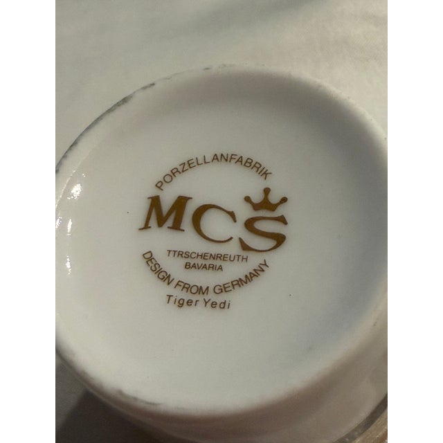 Late 20th Century Late 20th Century MCS Bavaria “Tiger Yedi” Porcelain Demitasse Espresso Cup & Saucer Set of 6 – Gold, Black & White For Sale - Image 5 of 6