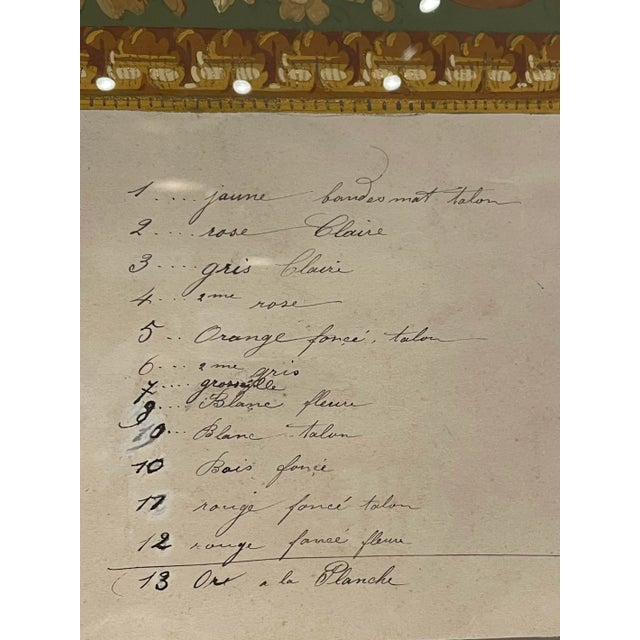 Forest Green Original Antique French Hand Painted Floral Strike-Off For Sale - Image 8 of 13