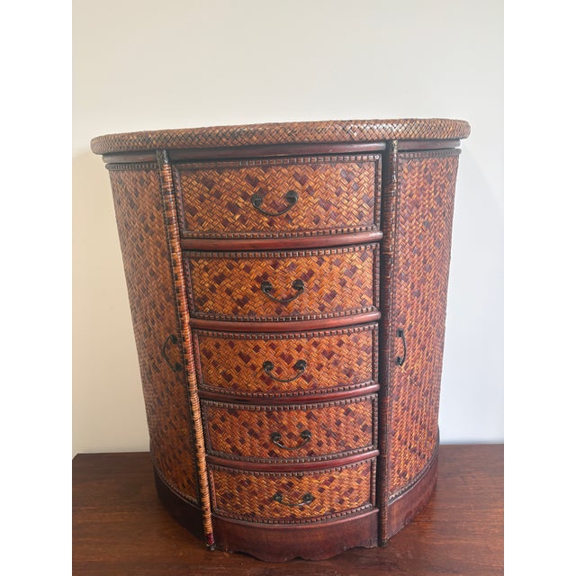 Shabby Chic 1980s Costal Rattan Demi-Lune Cabnit/Bar For Sale - Image 3 of 12