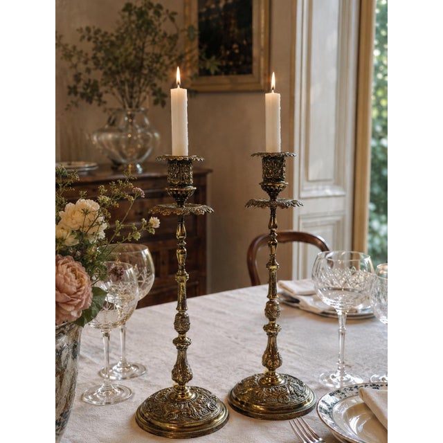 Gilt Brass Candlesticks, 1920s, Set of 2 For Sale - Image 10 of 11