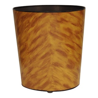 Matthew Izzo Home Wastebasket - Hand Painted Oval Tole Metal With Tortoise Shell Design For Sale