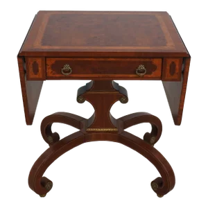 John Widdicomb Burl Walnut Neoclassical Drop Leaf Table