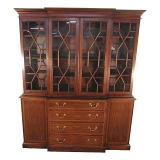 Henkel Harris Solid Mahogany Banded Two Piece China Cabinet For Sale