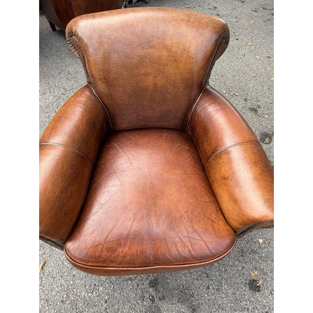 Pair of French Leather Club Chairs For Sale - Image 10 of 14
