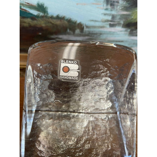 A single Blenko glass bookend. Heavy. Vintage Condition as pictured. Listing is for described item only. Dimensions. 4”W ;...