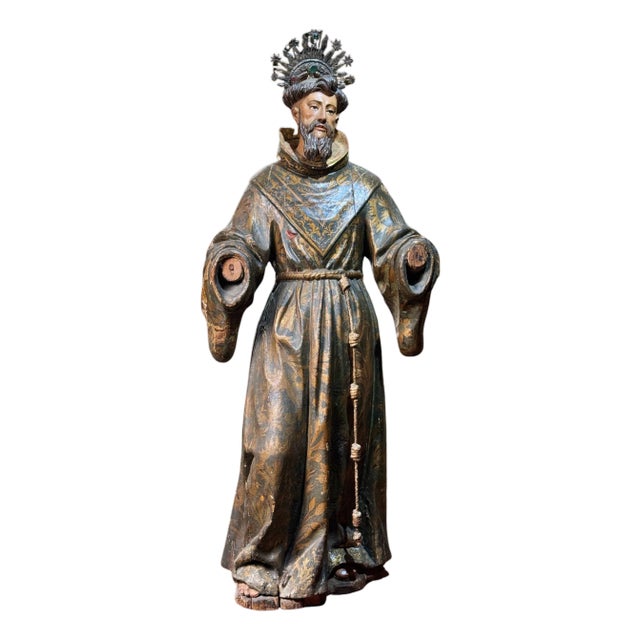 Spanish Baroque School Artist, Life-Size Sculpture of Saint Francis of Assisi, 1600s, Gilded Wood For Sale