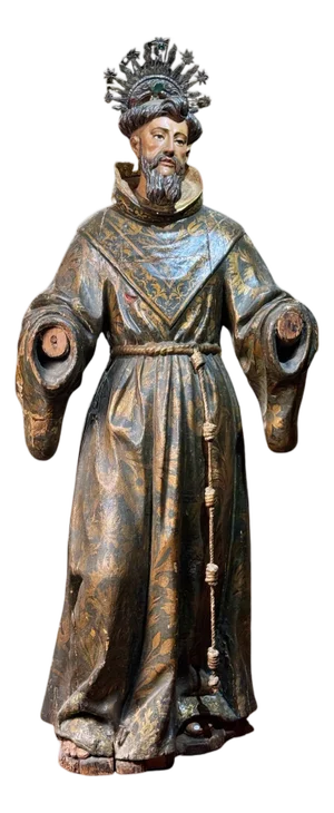 Spanish Baroque School Artist, Life-Size Sculpture of Saint Francis of Assisi, 1600s, Gilded Wood