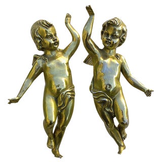 Antique Golden Ceramic Putti, 1800s, Set of 2 For Sale
