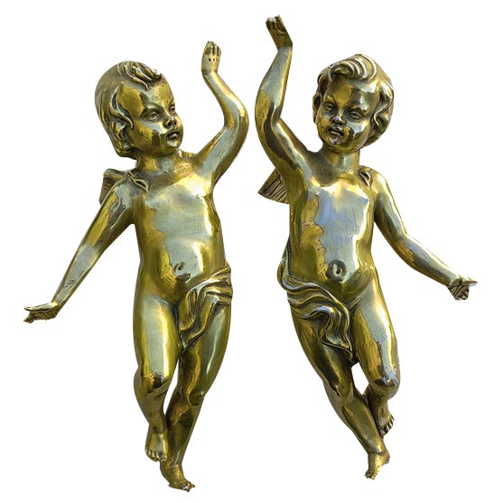 Antique Golden Ceramic Putti, 1800s, Set of 2 For Sale