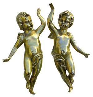 Antique Golden Ceramic Putti, 1800s, Set of 2
