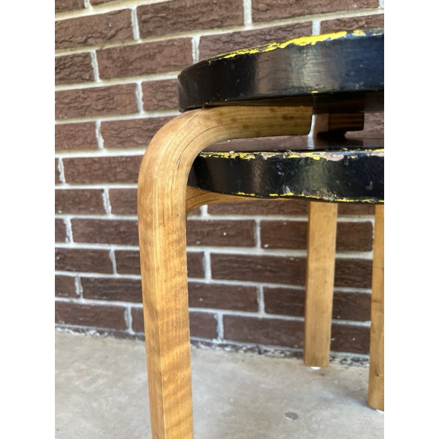 Pair of Vintage Model 60 Painted Stools Attributed to Alvar Aalto For Sale In Columbia, SC - Image 6 of 15