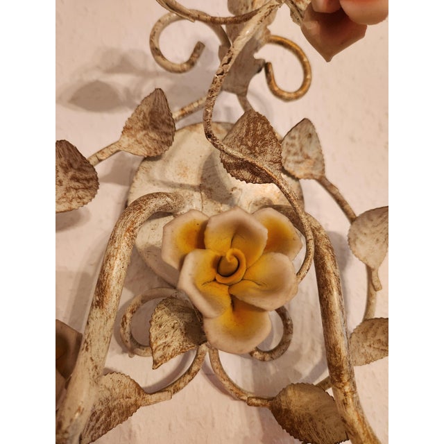 Vintage Wall Lamp with Floral Porcelain Elements, 1950s For Sale - Image 14 of 16