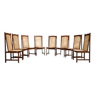 Set of Eight Dining Chairs in Hardwood and Caning by Celina Decorações, Brazil, C. 1960s For Sale