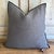 Custom linen blend accent pillow. Color: castor a dark camoflauge grey colored nubby textured style pillow with a stitched...
