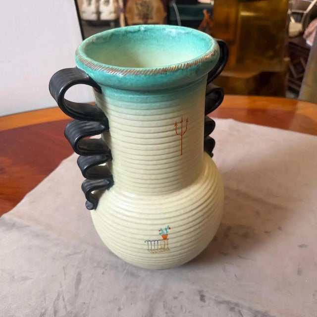 Art Deco 1930s Art Deco Hand Painted, Air Brushed Italian Futurist Ceramic Vase by Deruta For Sale - Image 3 of 15