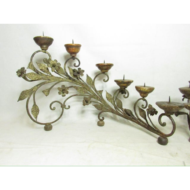 Rustic European Pair of Antique Italian Wrought Iron Candelabras For Sale - Image 3 of 18