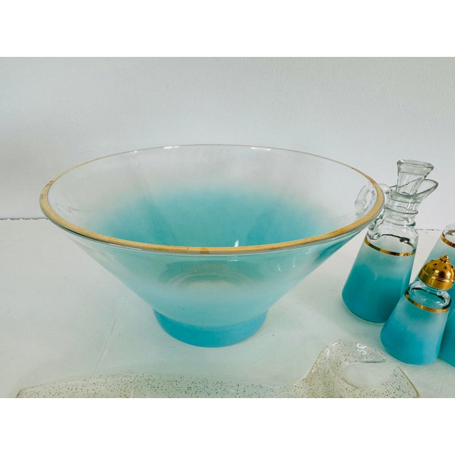 Turquoise Vintage 1960s Turquoise Glass Salad Set- 7 Pieces For Sale - Image 8 of 9