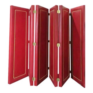 1980s Hollywood Regency Red Padded Leather 6-Panel Room Divider Floor Screen For Sale