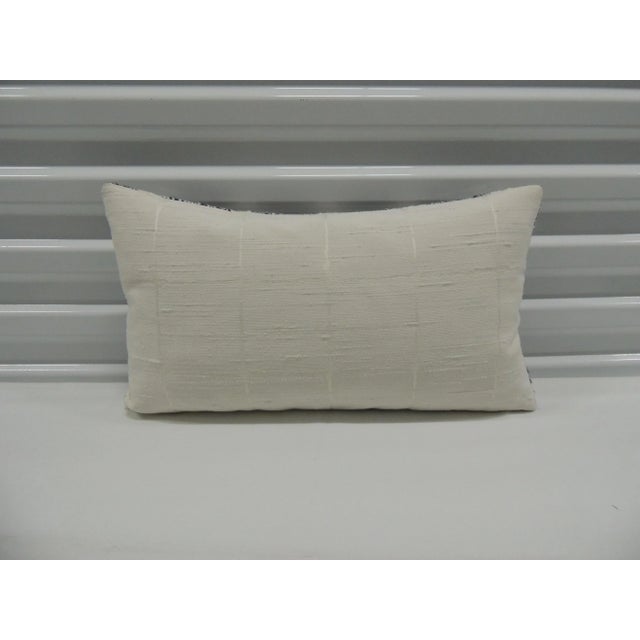 Vintage Blue and White Woven Stripes Indian Decorative Bolster Pillow For Sale - Image 4 of 4