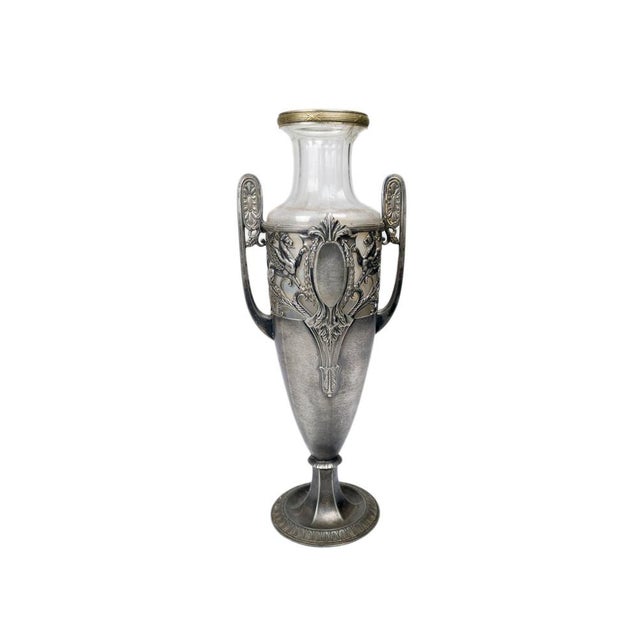 1980s German Neoclassical Amphora Jar in Pewter and Glass, 1900s For Sale - Image 5 of 5