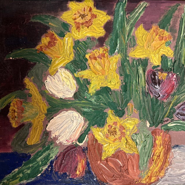 1950’s original modernist expressionist floral still life painting. Measures 14x10 or approximately 17x13 framed. Check...