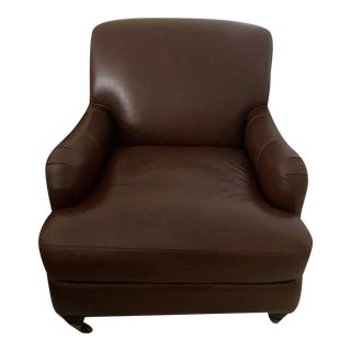 Ballard Designs Italian Leather Upholstered Wynne English Roll Arm Club Chair For Sale