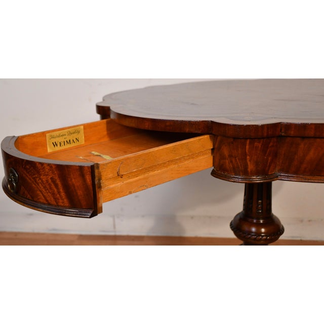 1930s Weiman English Regency Mahogany & Leather Top Center Table For Sale - Image 14 of 17