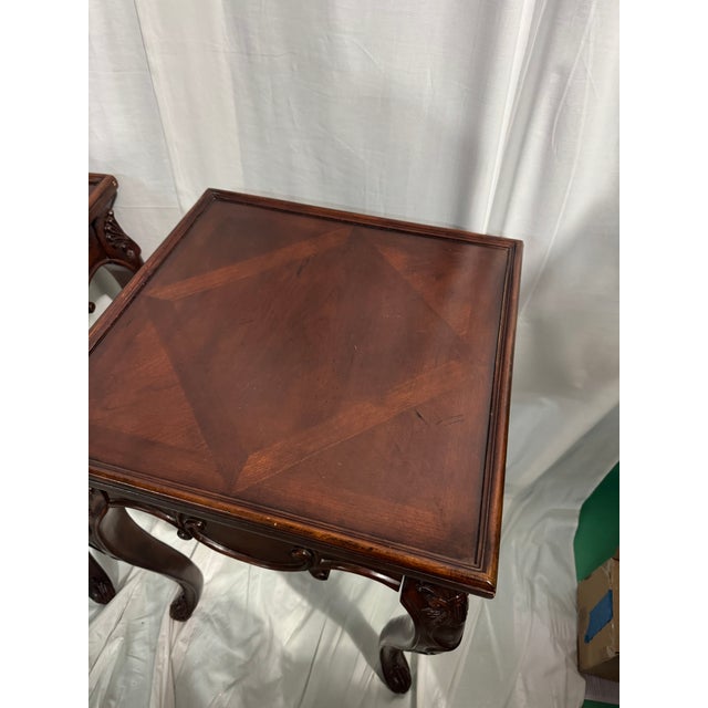 Set of 2 Antique Solid Wood Accent Table With Cabriole Legs and Carved Accents For Sale In Houston - Image 6 of 8