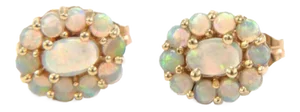 Fire Opal 14k Yellow Gold Oval Halo Stud Earrings - 2 Pieces