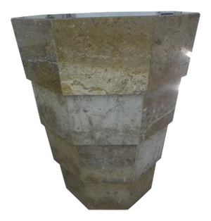 Italian Modern Stepped Travertine Table Base-Pedestal After Angelo Mangiarotti