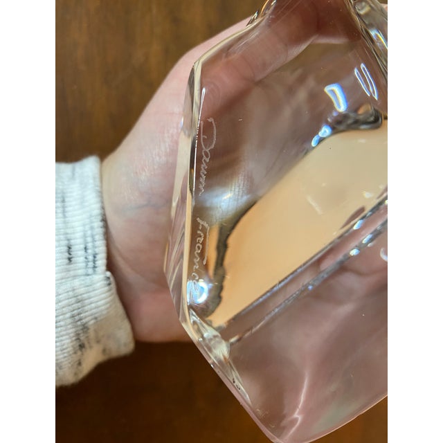 Transparent Vintage Daum France Signed Crystal Figurine Doberman Bull Head Paperweight For Sale - Image 8 of 13