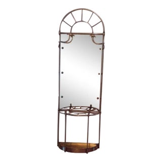 Vintage Solid Brass Hall Tree with Mirror and Umbrella Cane Stand For Sale