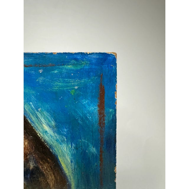 Metal Abstract Fauvist Ancient Figurehead Original Oil Painting on Board For Sale - Image 7 of 12