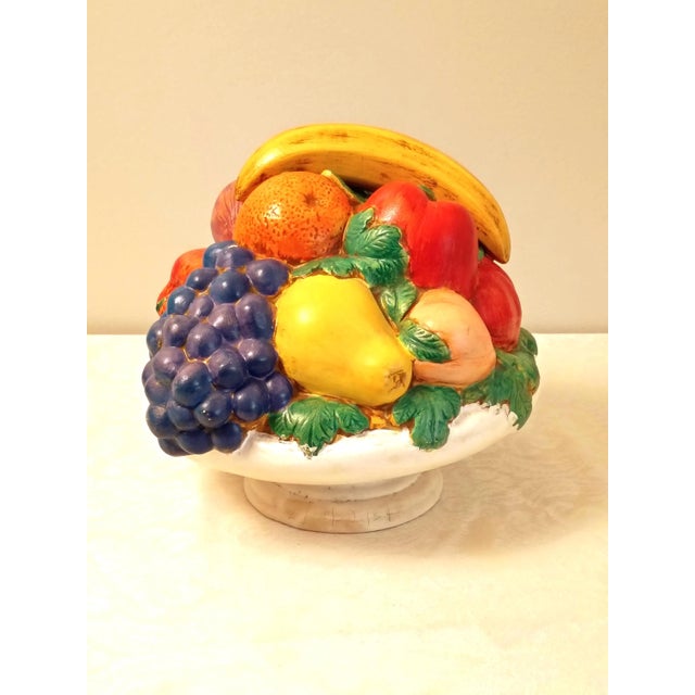 Folk Art Ceramic Sculptural Fruit Compote Bowl Centerpiece Colorful Italian Style Folk Art Pedestal Matte Finish For Sale - Image 3 of 8