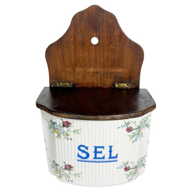 Vintage French Ceramic and Wood Salt Box, 1970 For Sale - Image 10 of 10