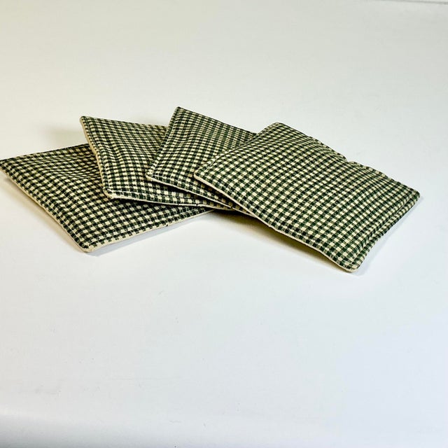 Dark Green 1980s Vintage Arts & Crafts Boho Chic Farmhouse Fabric Bean Bag Style Coasters - Set of 4. For Sale - Image 8 of 8