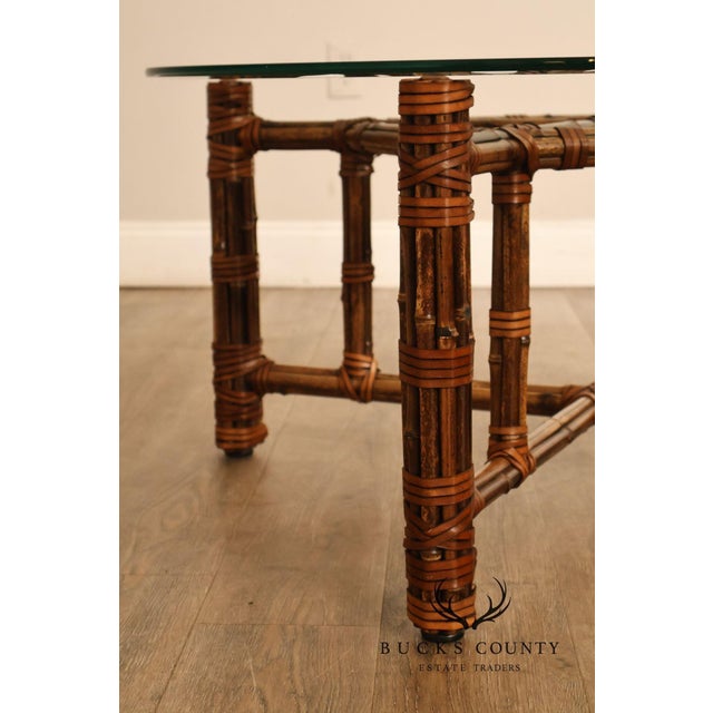 McGuire Bamboo And Rattan Round Glass Top Coffee Table For Sale - Image 14 of 16