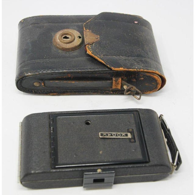 Textile Antique Eastman Kodak 3a Folding Pocket Camera With Leather Case For Sale - Image 7 of 8