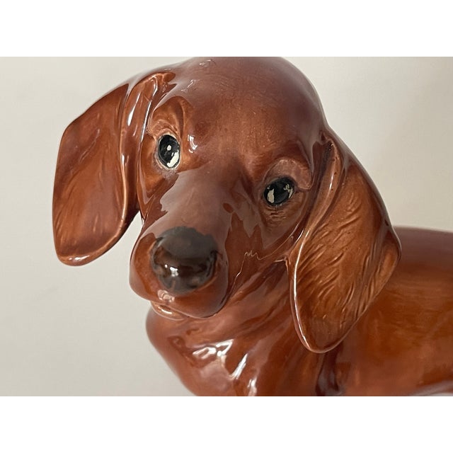 Vintage Cute Dachshund Ceramic Figurine Signed For Sale - Image 4 of 6