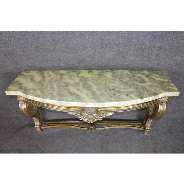 Gorgeous Gold Leaf Wall Mounted Faux Marble French Louis XVI Console Table For Sale In Philadelphia - Image 6 of 12
