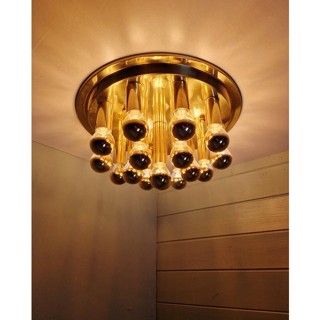 Large Space Age Circular Brass Ceiling Light, 1970s For Sale - Image 6 of 12