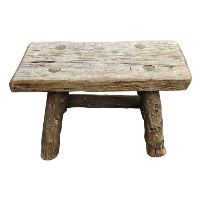 Mid 20th Century Early American Style Rustic Stretcher Pine Log Bench For Sale