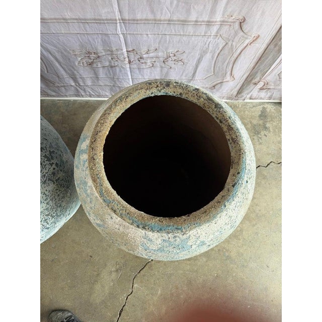 Terra Cotta Blue Urns, Garden Elements, Elegant Design For Sale - Image 9 of 17