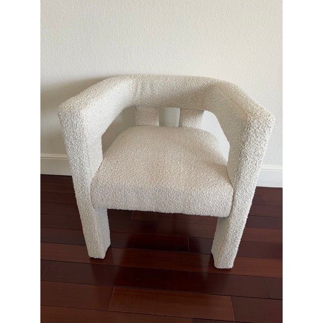 Made Goods Modern Cream Raffia Desk / Vanity With Bouclé Accent Chair – Sculptural Set For Sale - Image 9 of 12