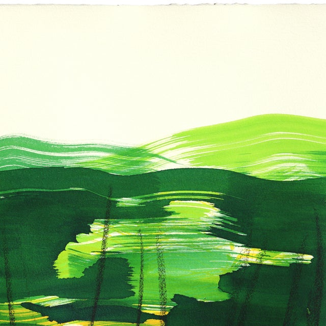 Contemporary Forest 5 - Original Green Minimalist Abstract Landscape Ink Painting on French Linen Paper by Bettina Mauel For Sale - Image 3 of 6