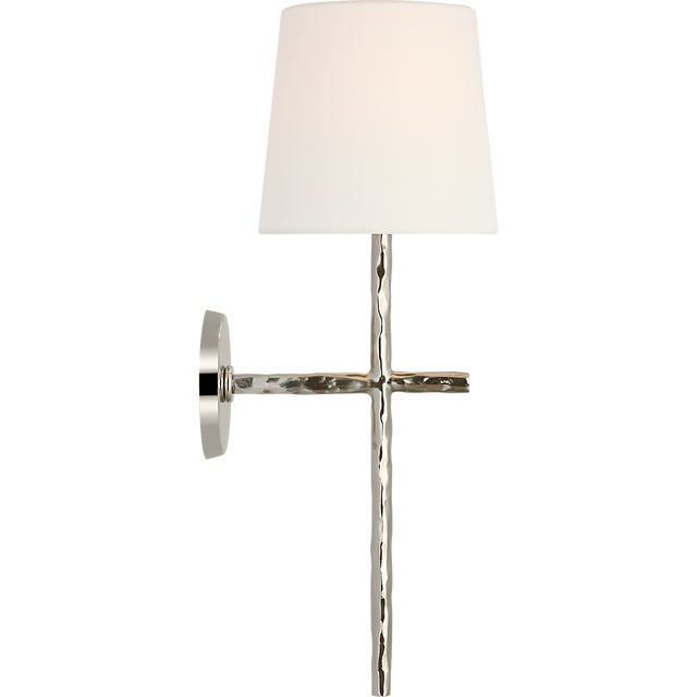 Transitional Suzanne Kasler for Visual Comfort Signature Collette 23" Tail Sconce in Polished Nickel with Linen Shade For Sale - Image 3 of 9