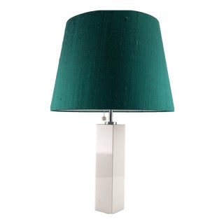Minimalist Model 180 Table Lamp with Marble Base and Green Silk Shade by Florence Knoll for Knoll International, 1965 For Sale